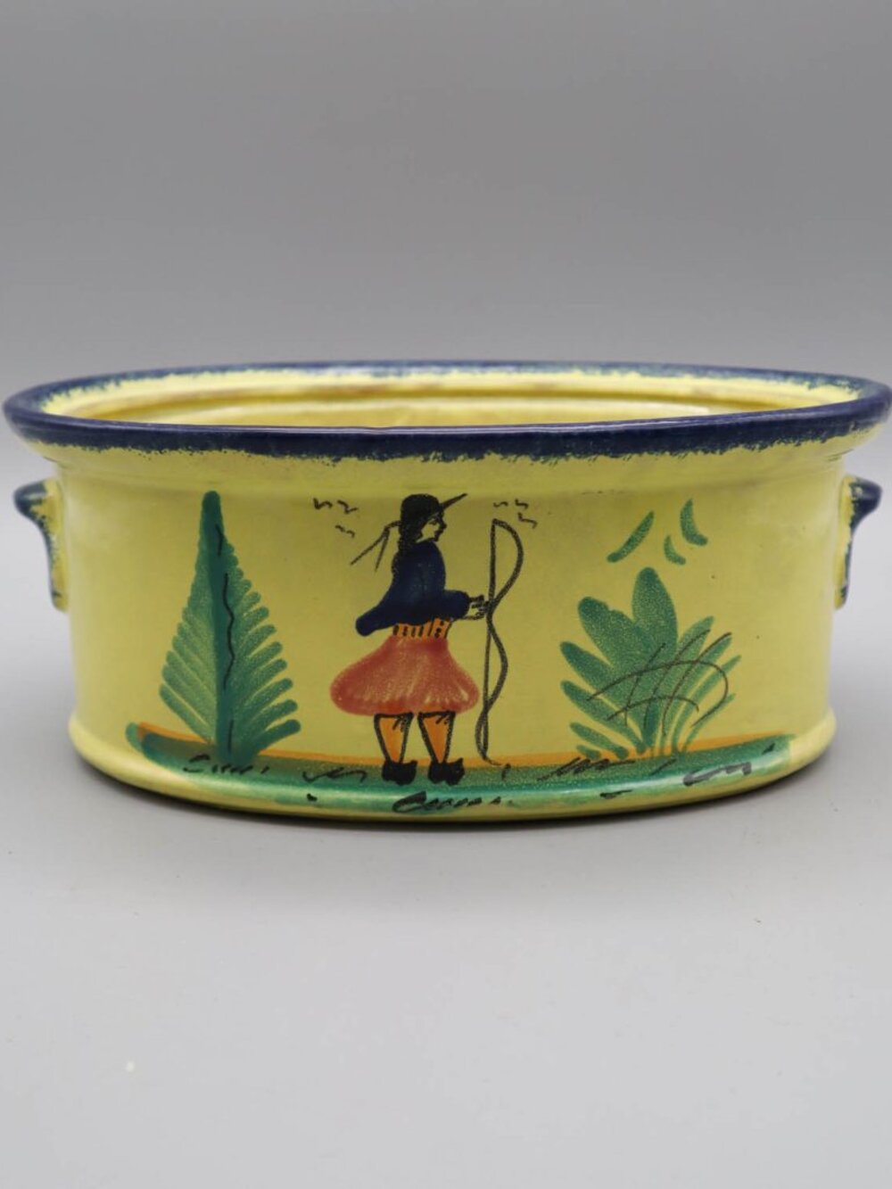 Henriot Quimper Faience Pottery France Soliel Yellow Oval Casserole Dish No Lid